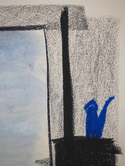 Georges LAPORTE : Fenêtre avec vue, Dessin original au pastel signé