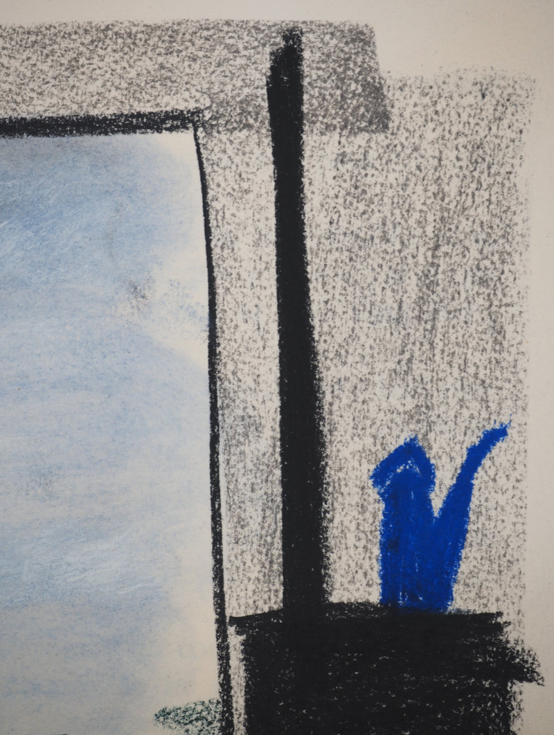 Georges LAPORTE : Fenêtre avec vue, Dessin original au pastel signé