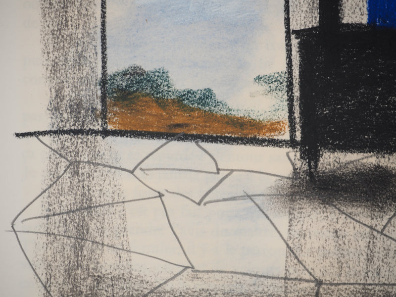Georges LAPORTE : Fenêtre avec vue, Dessin original au pastel signé