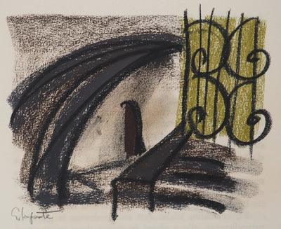 Georges LAPORTE : Le portail vert, Dessin original au pastel signé