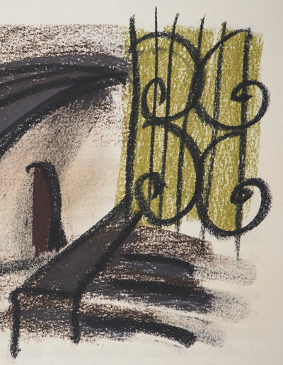 Georges LAPORTE : Le portail vert, Dessin original au pastel signé