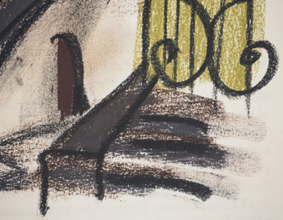 Georges LAPORTE : Le portail vert, Dessin original au pastel signé