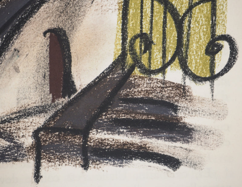 Georges LAPORTE : Le portail vert, Dessin original au pastel signé