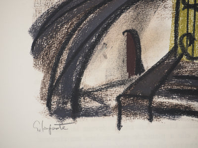 Georges LAPORTE : Le portail vert, Dessin original au pastel signé