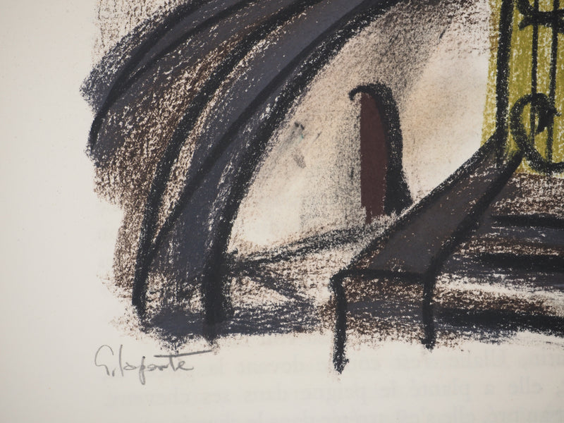 Georges LAPORTE : Le portail vert, Dessin original au pastel signé