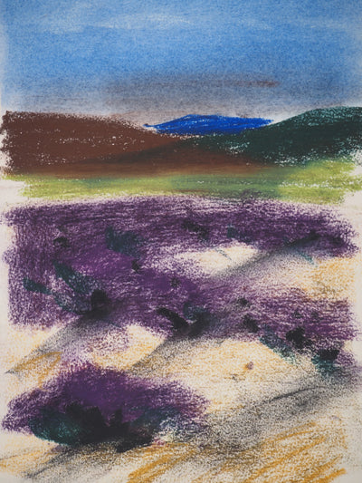 Georges LAPORTE : Les champs de lavande, Dessin original au pastel signé