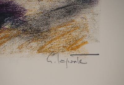 Georges LAPORTE : Les champs de lavande, Dessin original au pastel signé