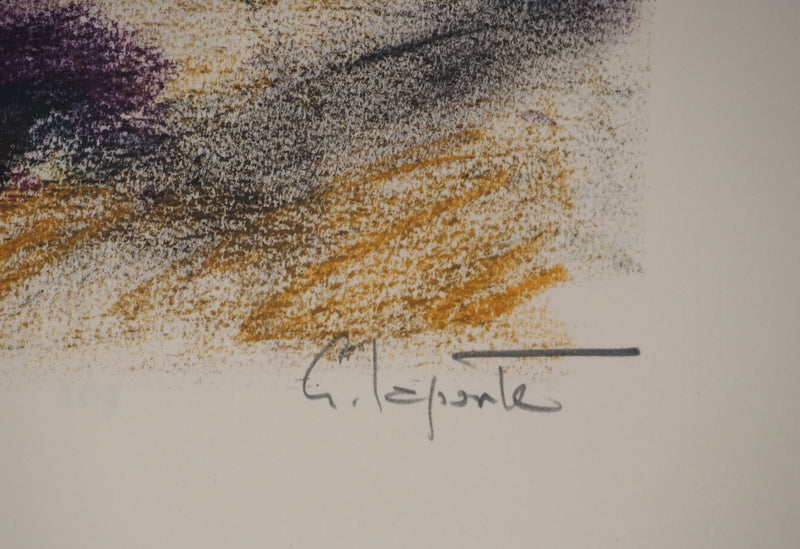 Georges LAPORTE : Les champs de lavande, Dessin original au pastel signé
