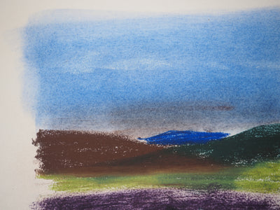 Georges LAPORTE : Les champs de lavande, Dessin original au pastel signé