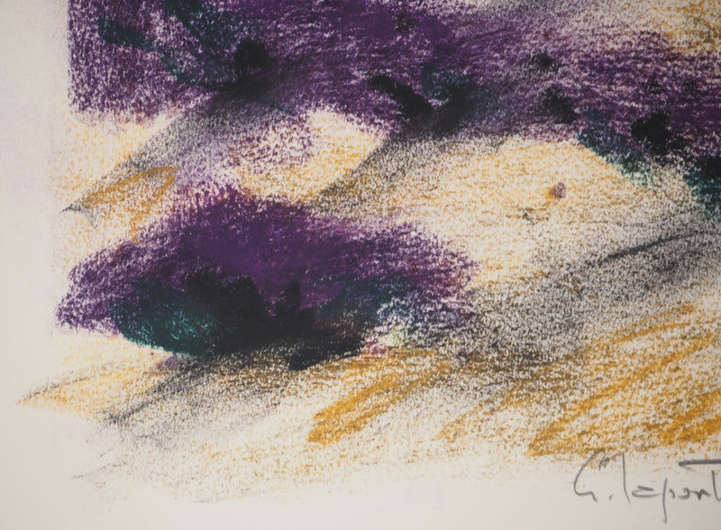 Georges LAPORTE : Les champs de lavande, Dessin original au pastel signé