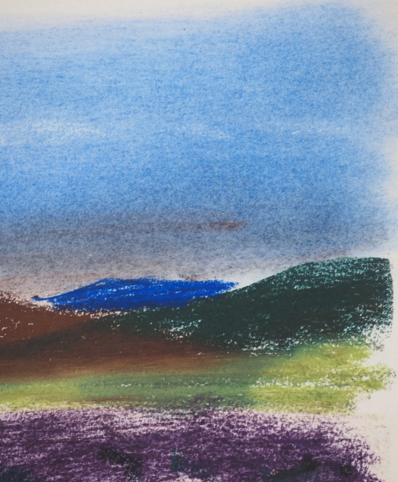 Georges LAPORTE : Les champs de lavande, Dessin original au pastel signé