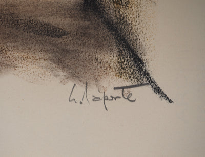 Georges LAPORTE : Dans la cour, Dessin original au pastel signé