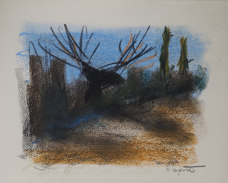 Georges LAPORTE : Élan du crépuscule, Dessin original au pastel signé