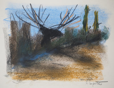 Georges LAPORTE : Élan du crépuscule, Dessin original au pastel signé