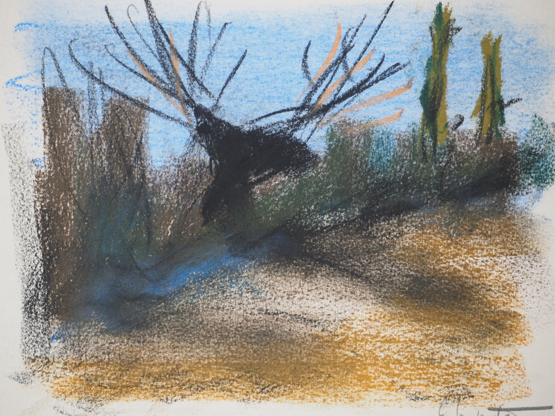 Georges LAPORTE : Élan du crépuscule, Dessin original au pastel signé