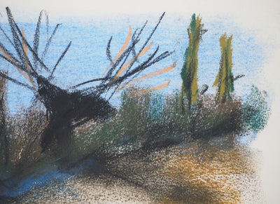 Georges LAPORTE : Élan du crépuscule, Dessin original au pastel signé