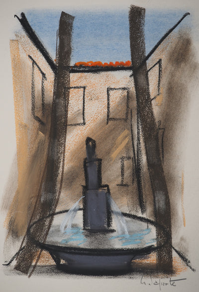 Georges LAPORTE : Le bruit de l'eau, Dessin original au pastel signé
