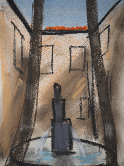 Georges LAPORTE : Le bruit de l'eau, Dessin original au pastel signé