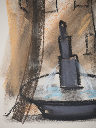 Georges LAPORTE : Le bruit de l'eau, Dessin original au pastel signé