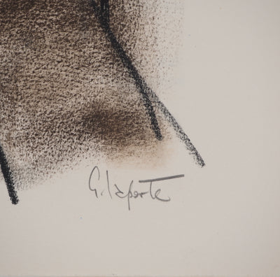 Georges LAPORTE : La maison sur fond bleu, Dessin original au pastel signé