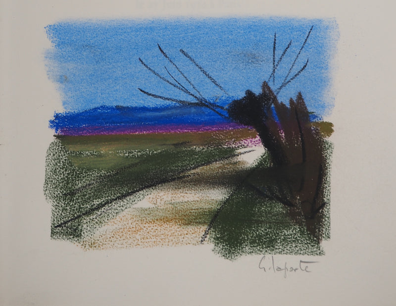 Georges LAPORTE : Solitude en bord de route, Dessin original au pastel signé