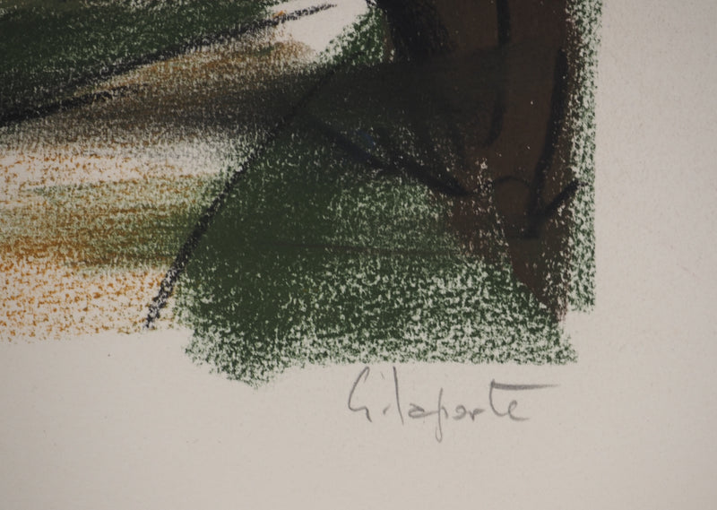 Georges LAPORTE : Solitude en bord de route, Dessin original au pastel signé