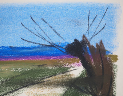 Georges LAPORTE : Solitude en bord de route, Dessin original au pastel signé