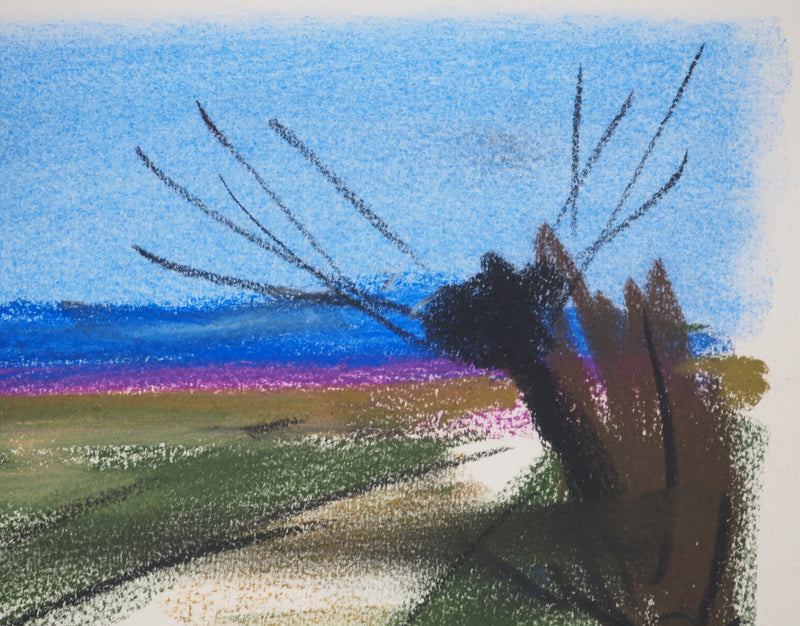 Georges LAPORTE : Solitude en bord de route, Dessin original au pastel signé