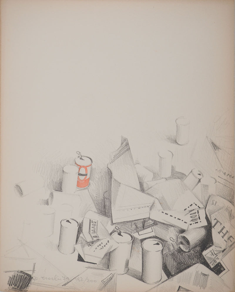 Costa TSOCLIS : Papier et canette rouge, Lithographie originale signée