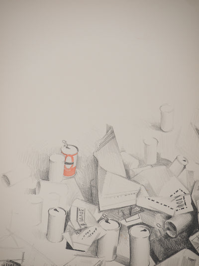 Costa TSOCLIS : Papier et canette rouge, Lithographie originale signée