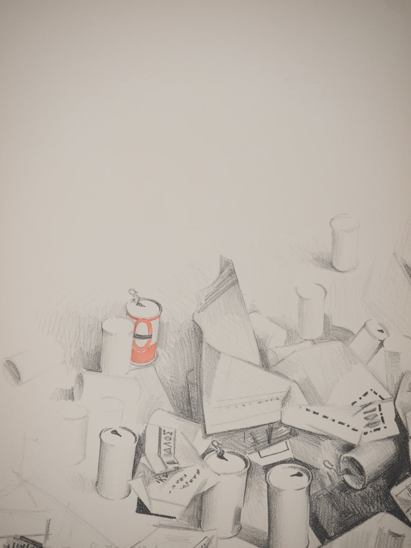 Costa TSOCLIS : Papier et canette rouge, Lithographie originale signée