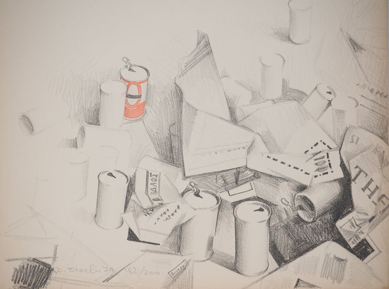 Costa TSOCLIS : Papier et canette rouge, Lithographie originale signée