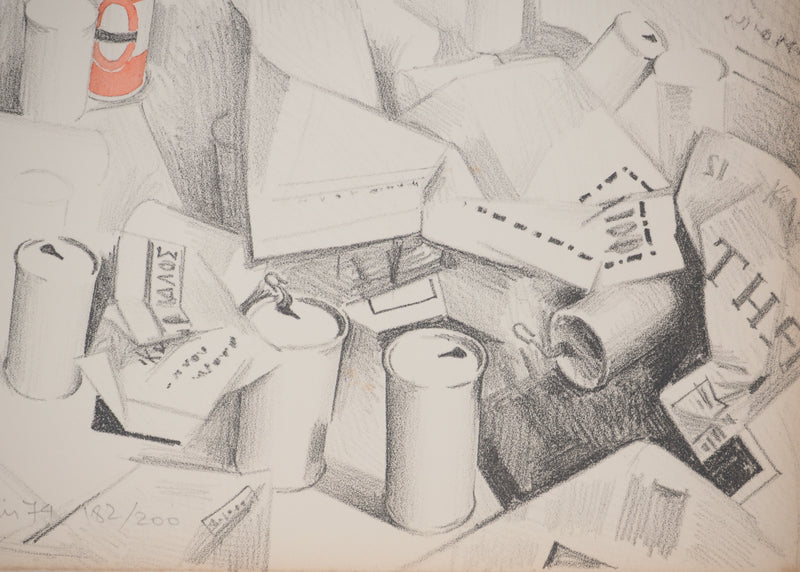 Costa TSOCLIS : Papier et canette rouge, Lithographie originale signée