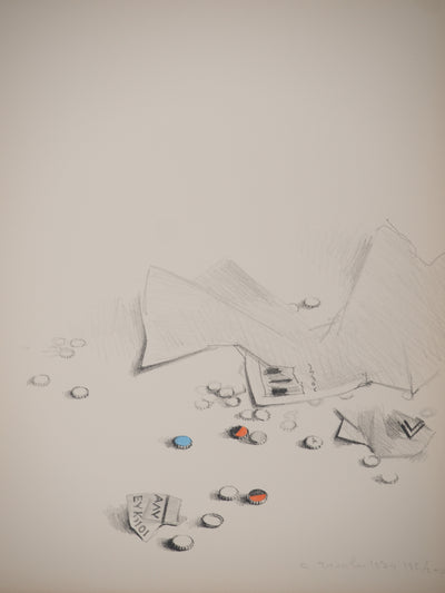 Costa TSOCLIS : Papiers et capsules, Lithographie originale signée
