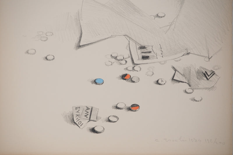 Costa TSOCLIS : Papiers et capsules, Lithographie originale signée