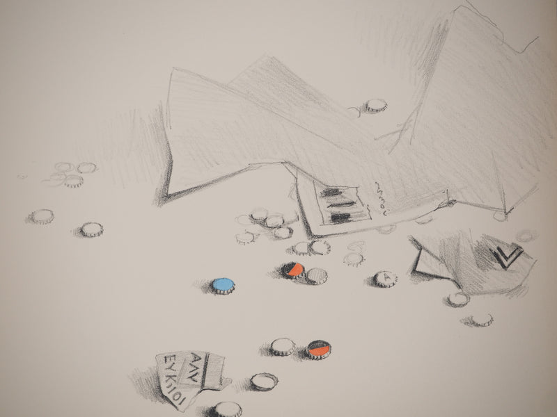 Costa TSOCLIS : Papiers et capsules, Lithographie originale signée
