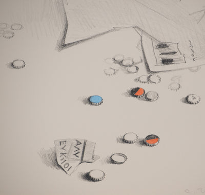 Costa TSOCLIS : Papiers et capsules, Lithographie originale signée