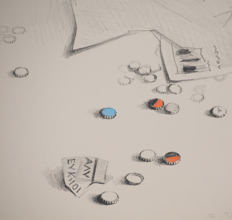 Costa TSOCLIS : Papiers et capsules, Lithographie originale signée