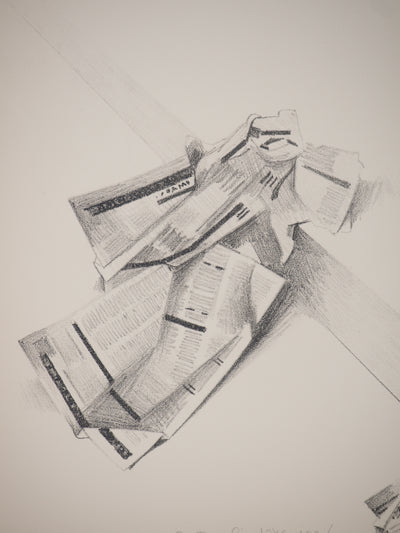 Costa TSOCLIS : Morceau de journal, Lithographie originale signée