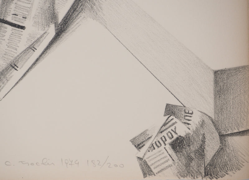 Costa TSOCLIS : Morceau de journal, Lithographie originale signée