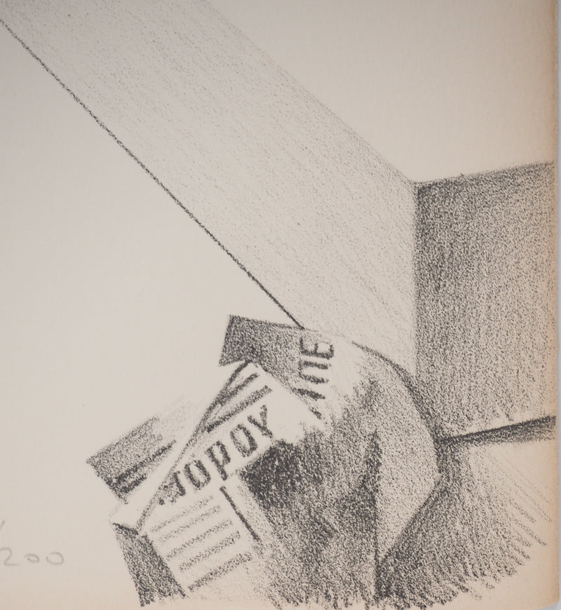 Costa TSOCLIS : Morceau de journal, Lithographie originale signée