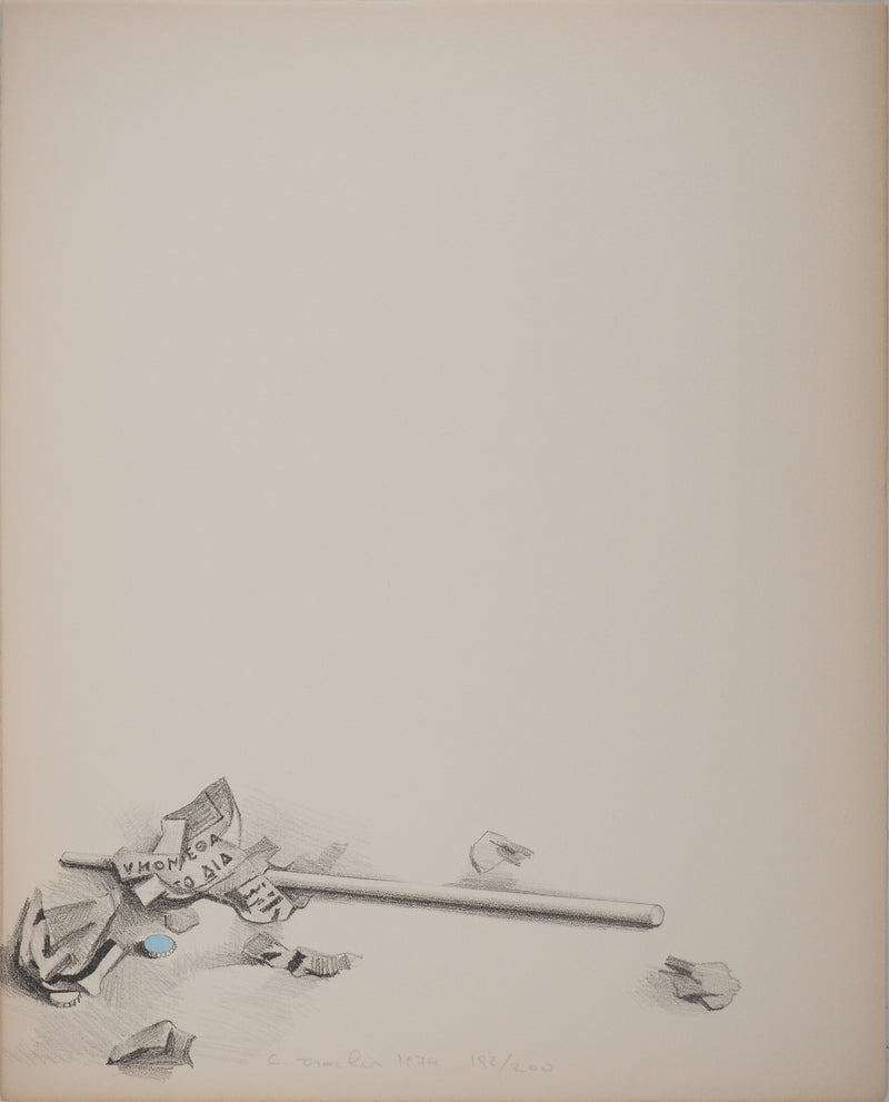 Costa TSOCLIS : Bâton et papiers, Lithographie originale signée