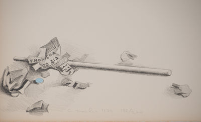 Costa TSOCLIS : Bâton et papiers, Lithographie originale signée