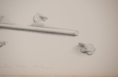 Costa TSOCLIS : Bâton et papiers, Lithographie originale signée