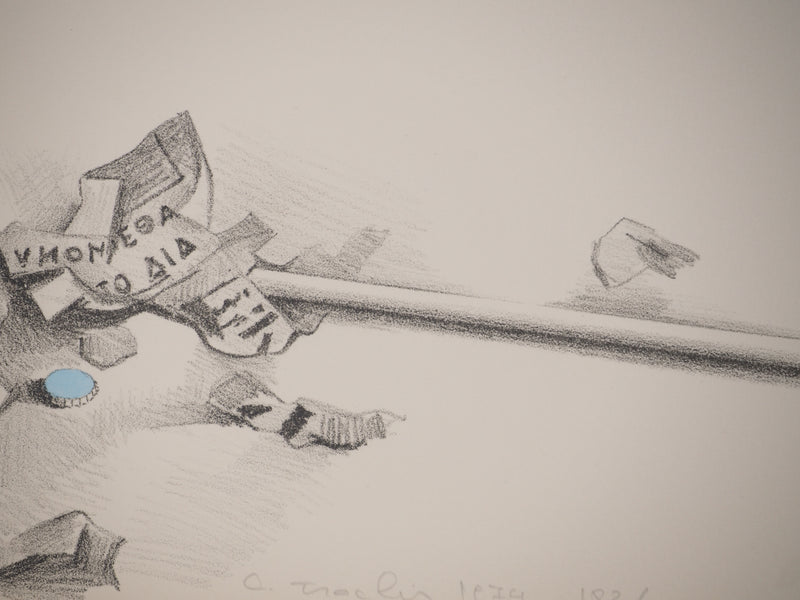 Costa TSOCLIS : Bâton et papiers, Lithographie originale signée