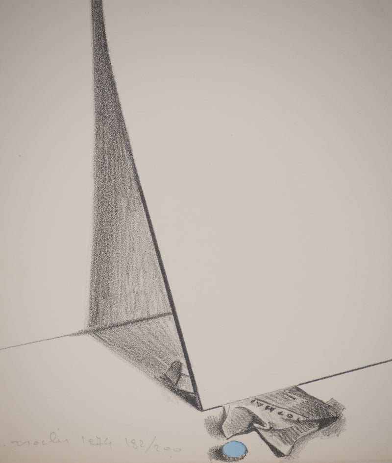 Costa TSOCLIS : Feuille pliée en équilibre, Lithographie originale signée
