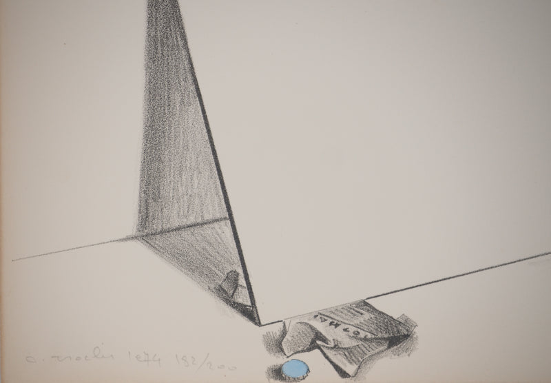 Costa TSOCLIS : Feuille pliée en équilibre, Lithographie originale signée