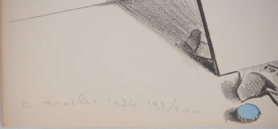 Costa TSOCLIS : Feuille pliée en équilibre, Lithographie originale signée