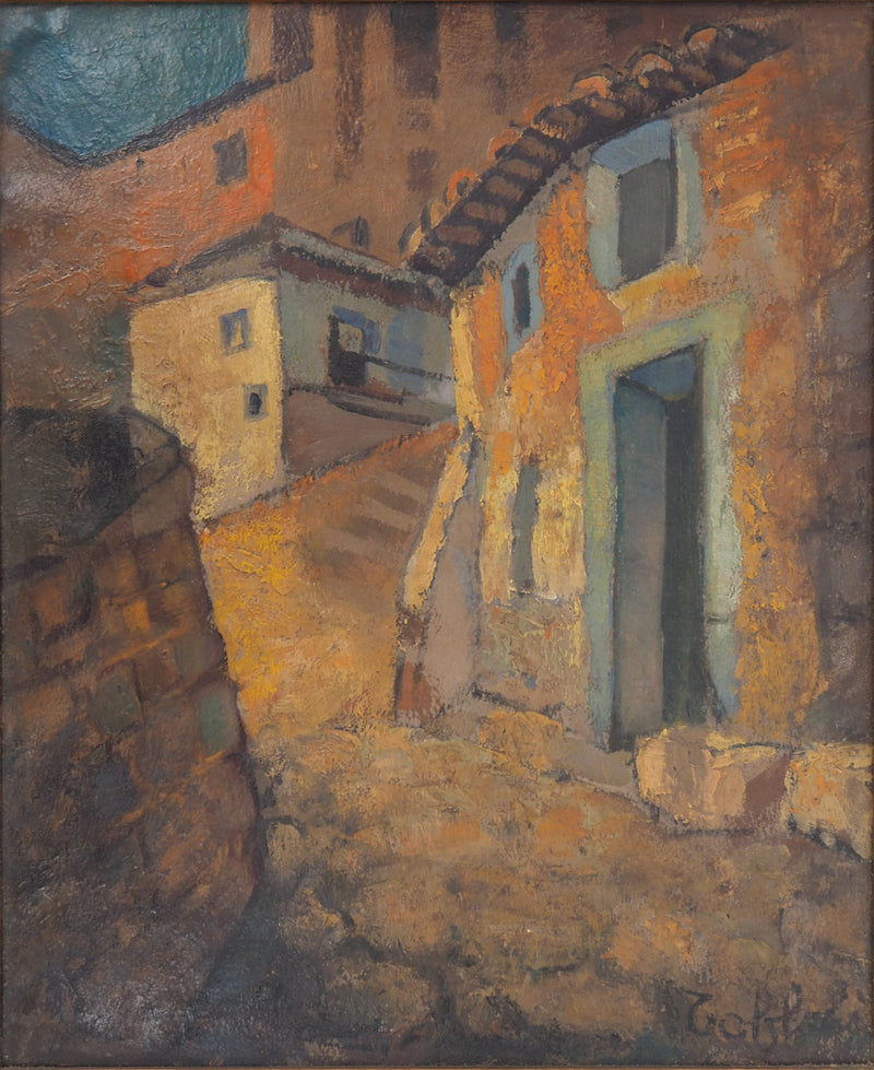 Louis TOFFOLI : Vieux village en Espagne, Huile sur toile signée