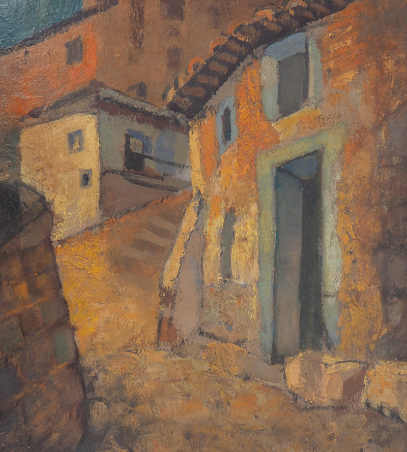 Louis TOFFOLI : Vieux village en Espagne, Huile sur toile signée